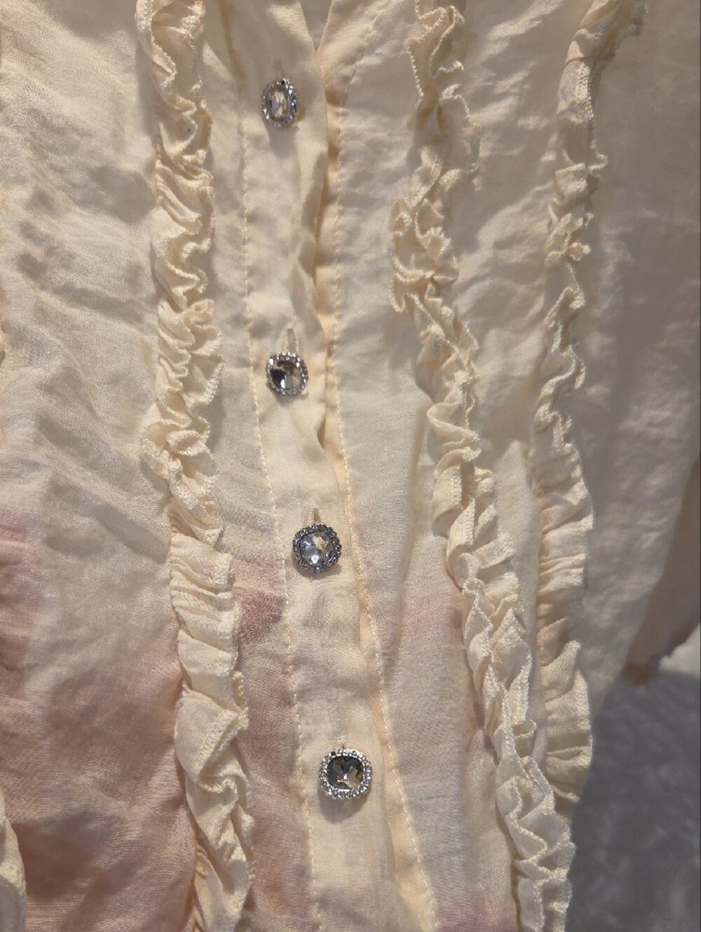Zara Cream Ruffle-Trim Button Front Blouse - Picture 6 of 8